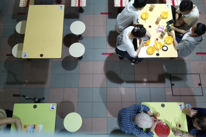 Image of tables atop Beo Crescent Hawker Centre